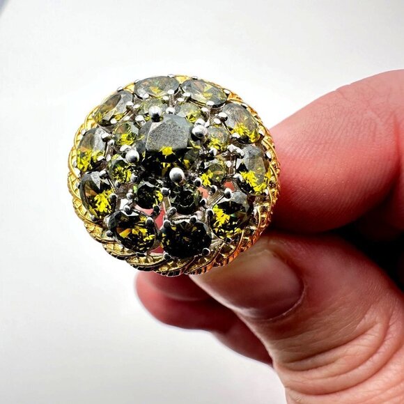 Estate Vintage Karis Green Gemstone Sterling Silver 925 Statement Ring Size 8 - Picture 4 of 11